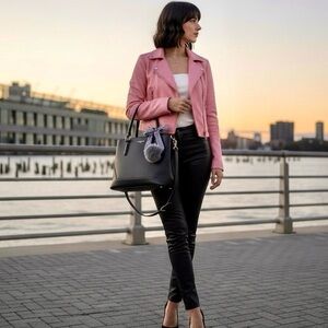 3 FER EUC Karl Lagerfield Black Satchel with Bag Accessories and Strap